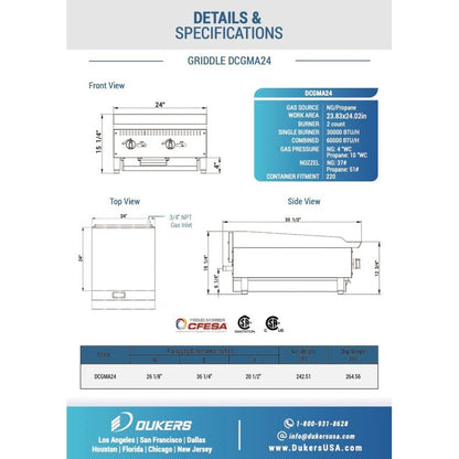 Dukers DCGMA24 24 in. W Griddle with 2 Burners