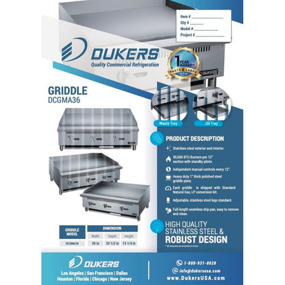 Dukers DCGMA36 36 in. W Griddle with 3 Burners