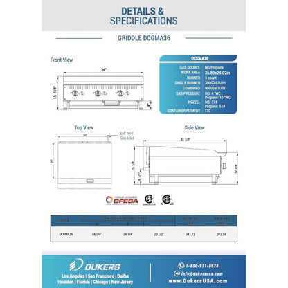 Dukers DCGMA36 36 in. W Griddle with 3 Burners