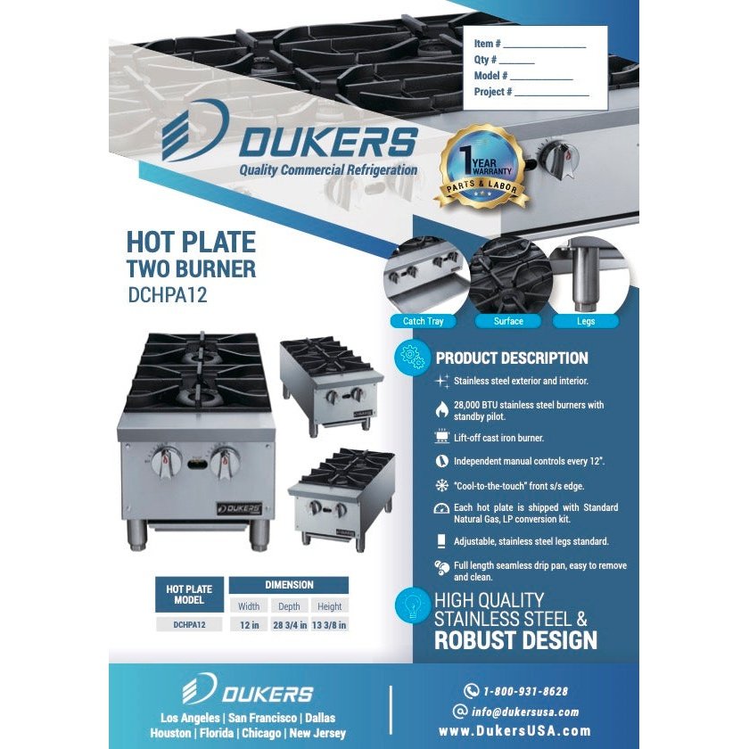 Dukers DCHPA12 Hot Plate with 2 Burners