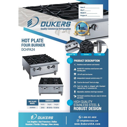 Dukers DCHPA24 Hot Plate with 4 Burners