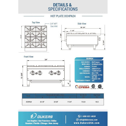 Dukers DCHPA24 Hot Plate with 4 Burners