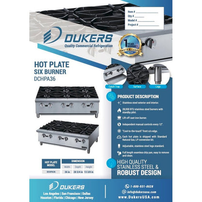 Dukers DCHPA36 Hot Plate with 6 Burners