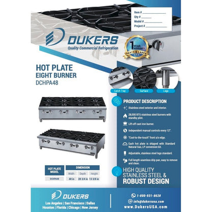 Dukers DCHPA48 Hot Plate with 8 Burners