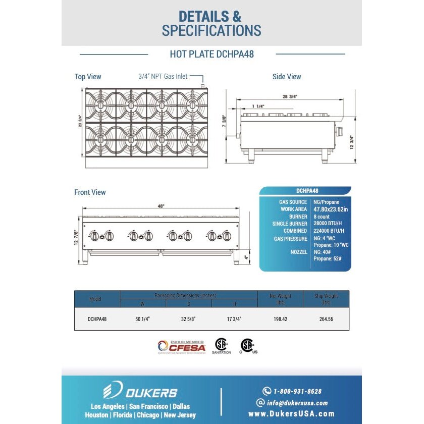 Dukers DCHPA48 Hot Plate with 8 Burners