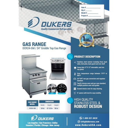 Dukers DCR24-GM 24″ Gas Range with 24″ Griddle