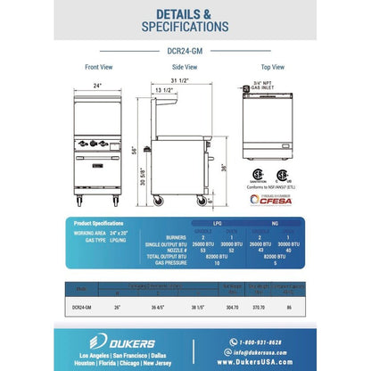 Dukers DCR24-GM 24″ Gas Range with 24″ Griddle