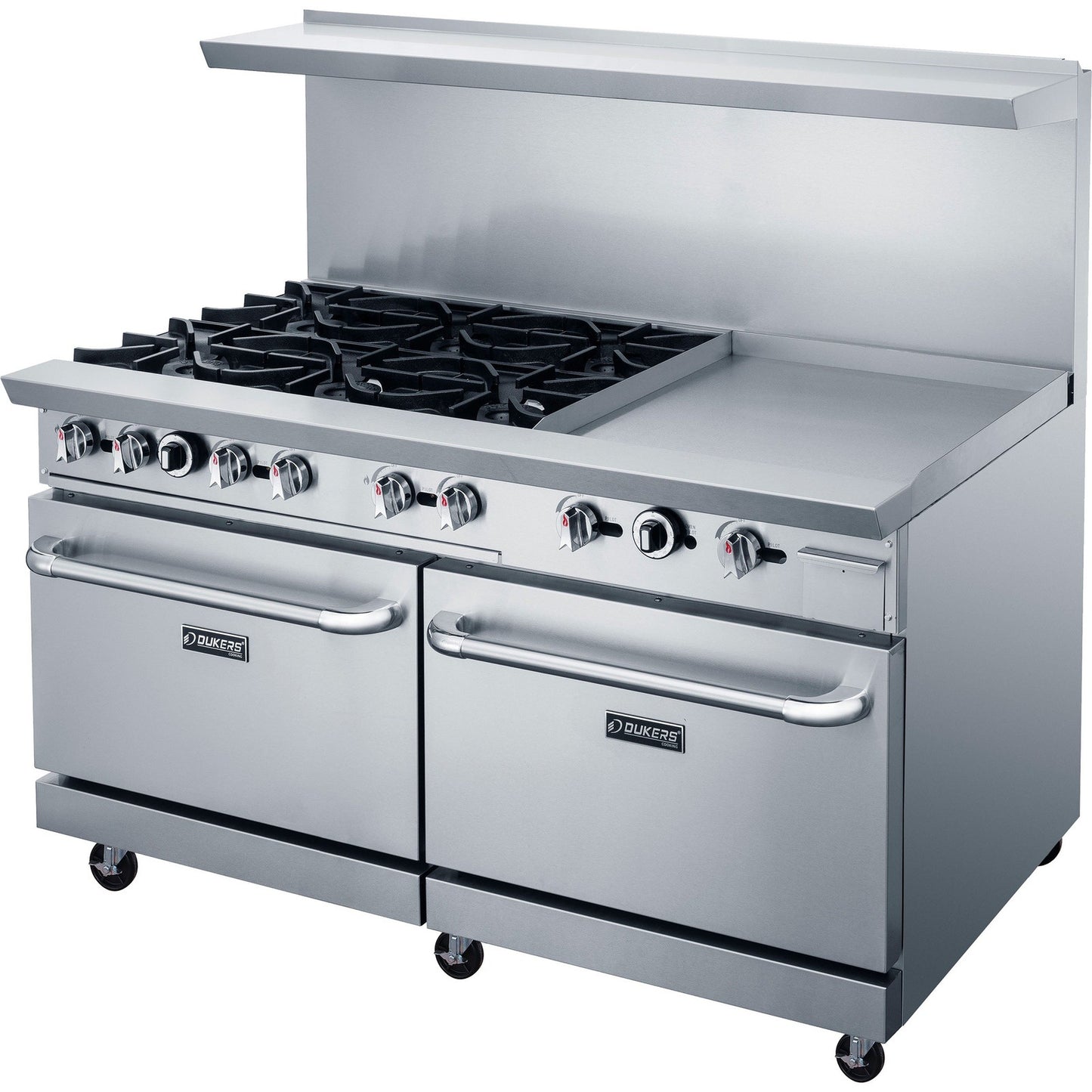 Dukers DCR60-6B24GM 60″ Gas Range with Six 6 Open Burners & 24″ Griddle