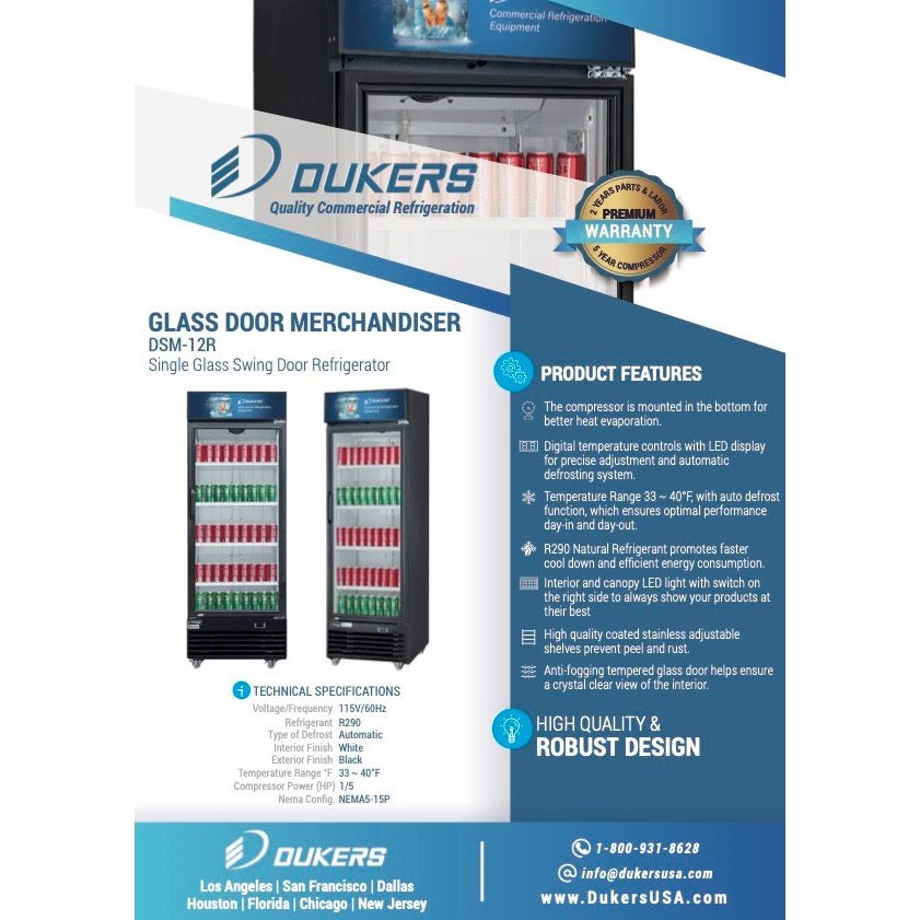 Dukers DSM-12R Commercial Single Glass Swing Door Merchandiser Refrigerator