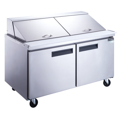 Dukers DSP60-24M-S2 2-Door Commercial Food Prep Table Refrigerator in Stainless Steel with Mega Top