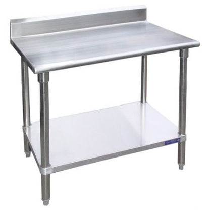 KCS 30″x 96″ Stainless Steel Work Tables with 4" Backsplash and Galvanized Undershelf